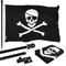 G128 Combo Pack: Flag Pole 6 FT Black Tangle Free & Pirate Jolly Roger Bones Flag 3x5ft 150D Printed Polyester